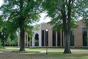 A photo of the Roberts-LaForge Library in the spring.