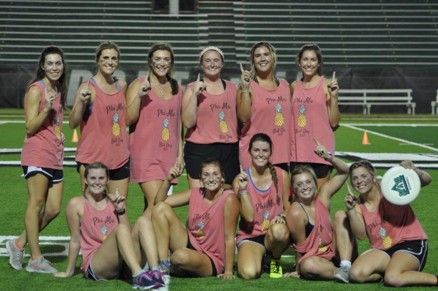 Phi Mu wins the intramural ultimate frisbee tournament (Oct., 2017).