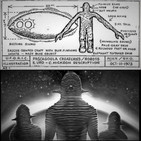 The hidden notes from the events and an artists depiction of the aliens.