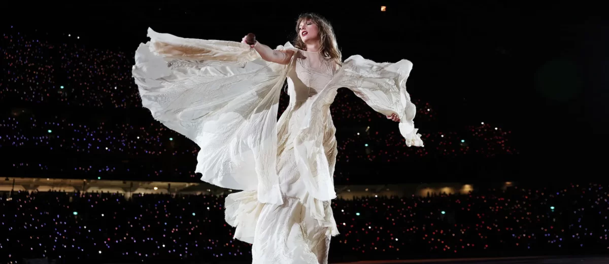 Taylor Swift performing at the Eras Tour.